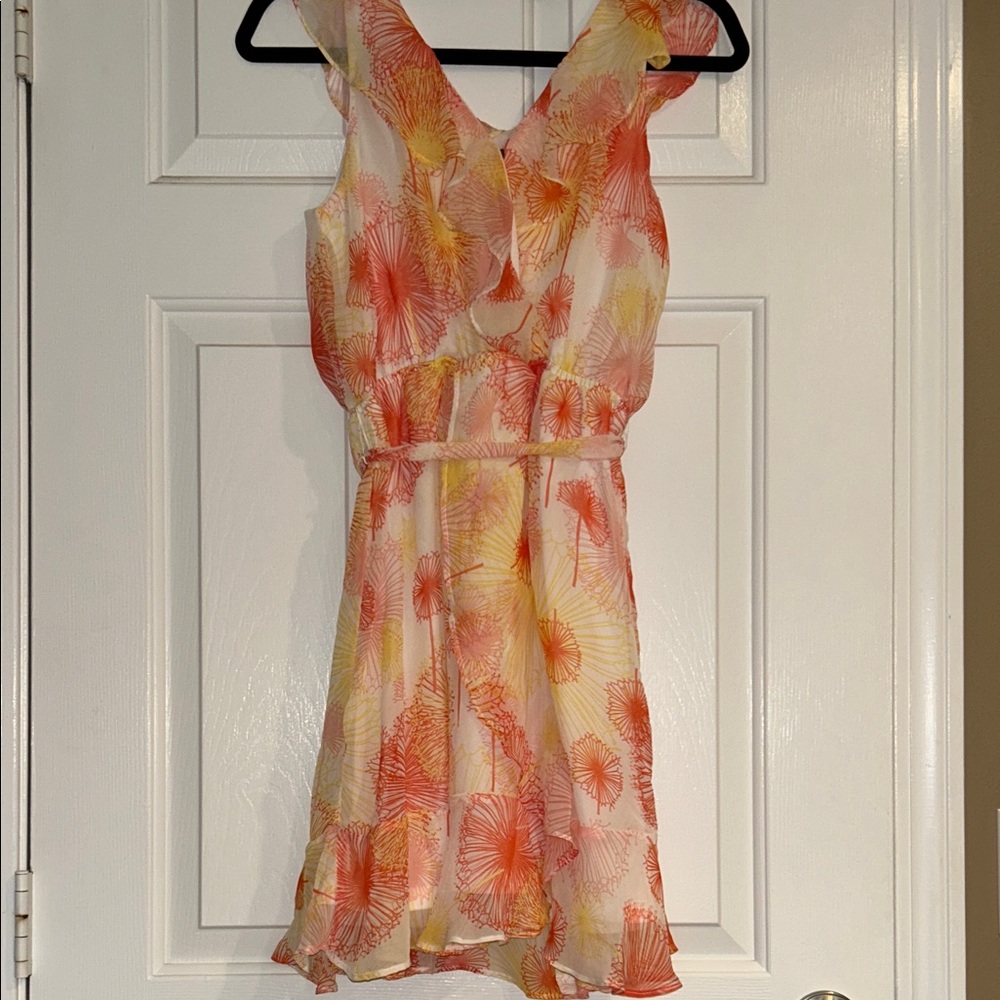 Floral Sleeveless Dress - Orange and Yellow